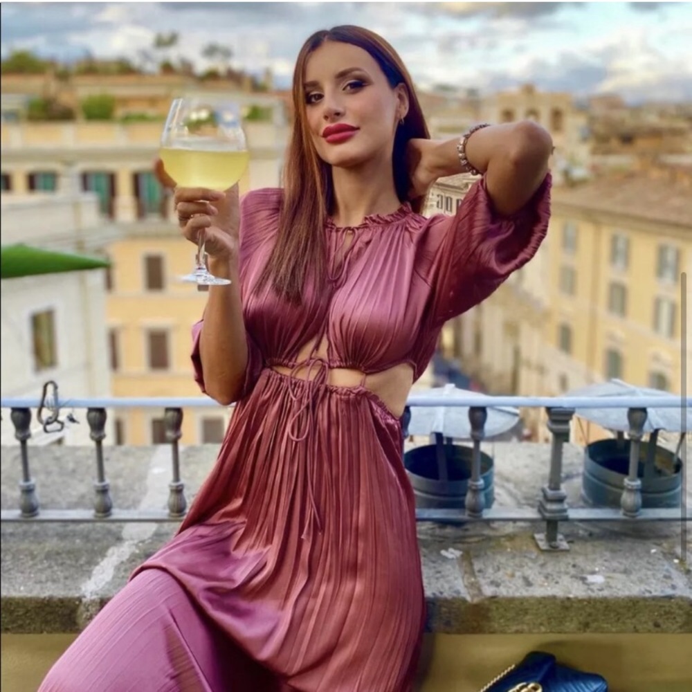 ZARA BLOGGERS FAVORITE SATIN EFFECT CUT OUT DRESS MARSALA